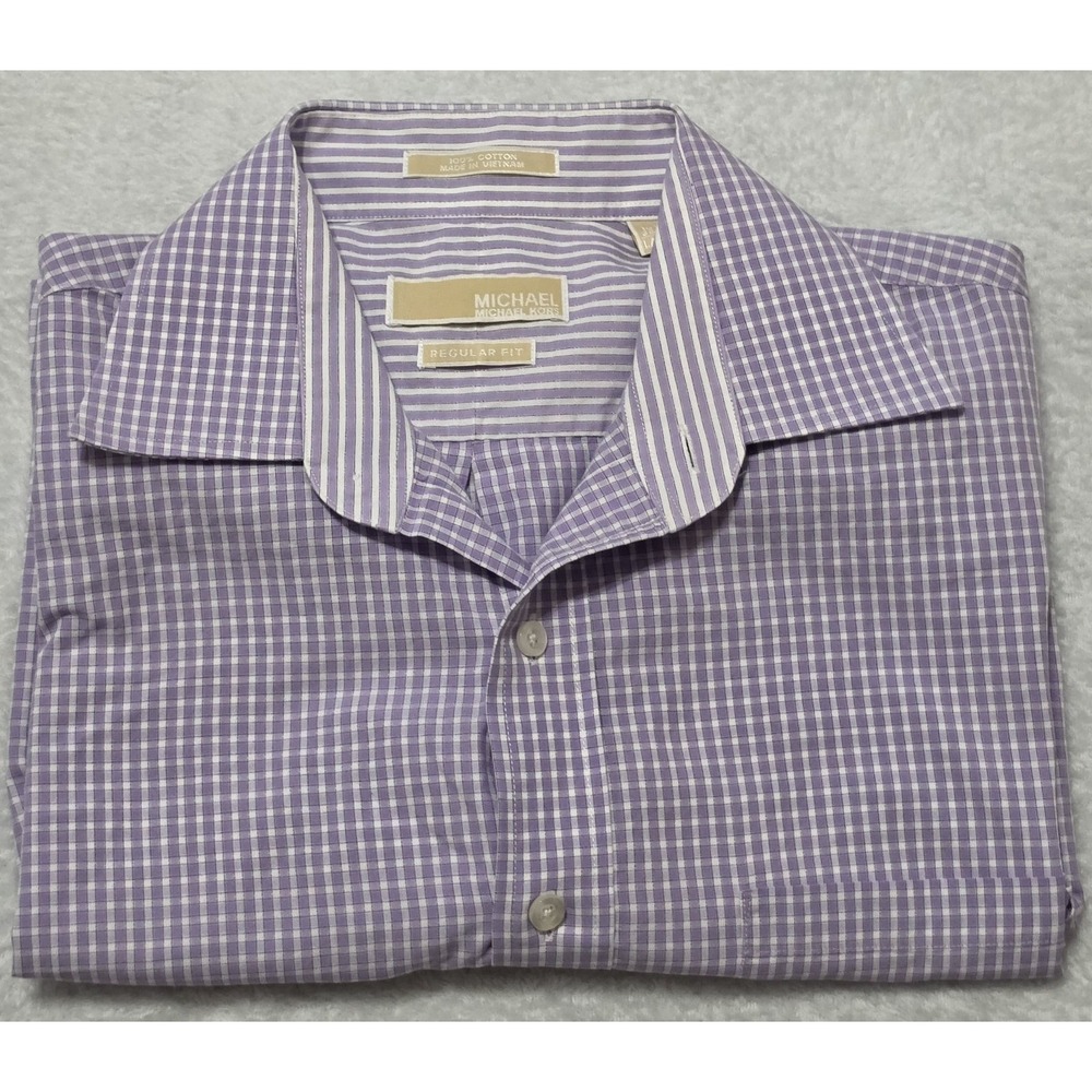 Michael Kors Button Up Shirt L Mens Regular Long Sleeve 100% Cotton Purple